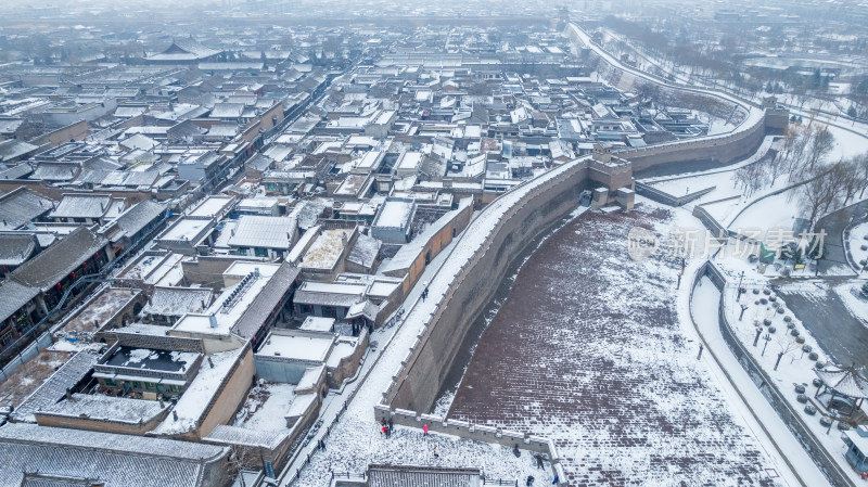 山西晋中平遥古城雪景航拍风景宣传