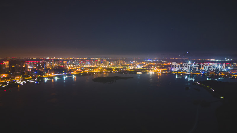 成都兴隆湖城市夜景航拍