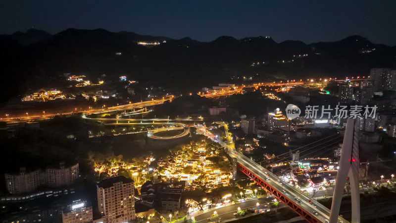 重庆龙门浩老街下浩里夜景灯光航拍图