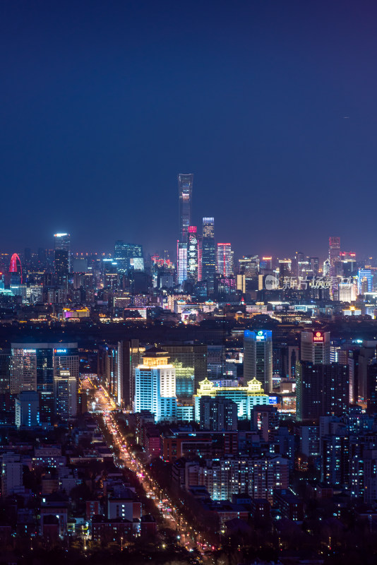 北京故宫与国贸同框夜景