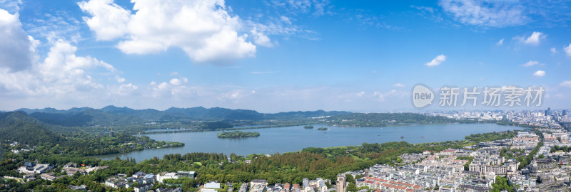 杭州城区西湖全景航拍