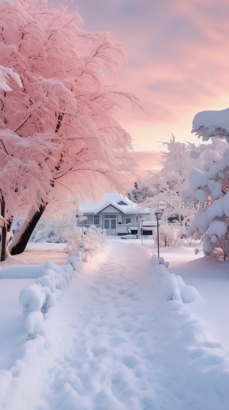 唯美户外雪景冬季雪屋美景背景