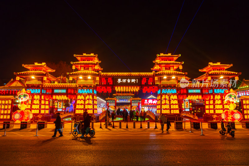 曲阜蓼河古街古建街区夜景航拍