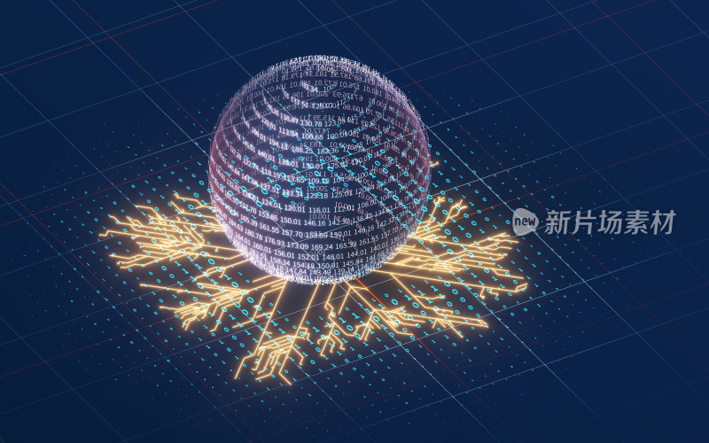 数据球与电子电路 3D渲染