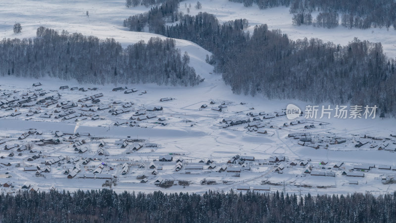 新疆北疆阿勒泰禾木冬季雪景童话世界航拍