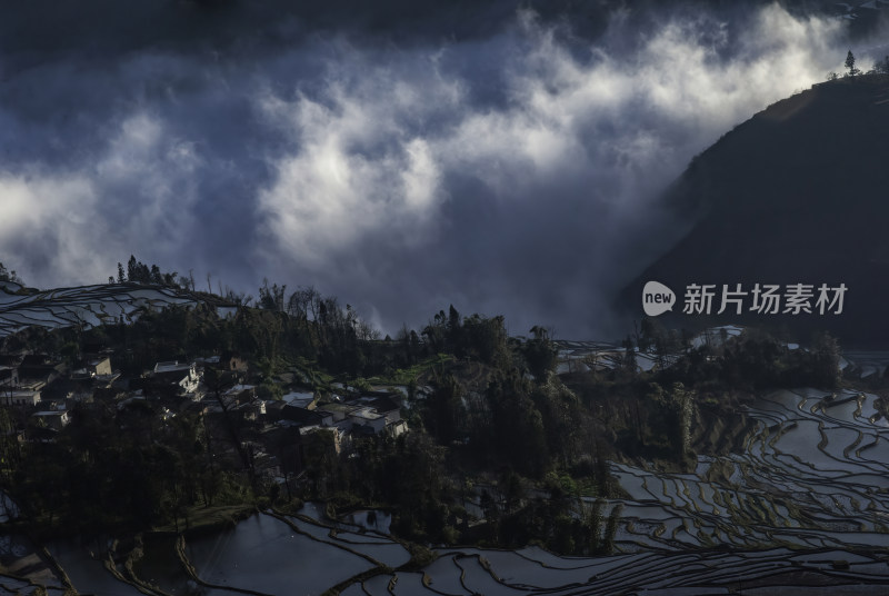 云雾缭绕中的壮美梯田景观