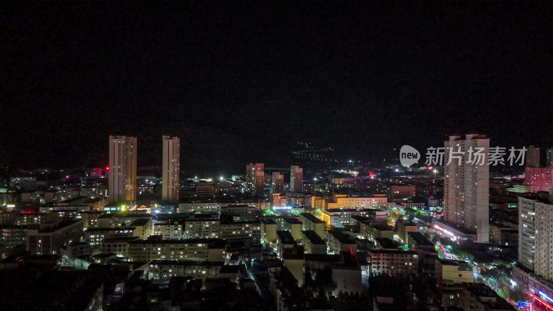 甘肃定西城市大景夜景灯光航拍图