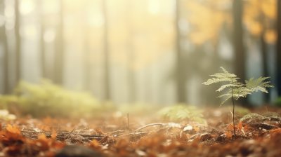 秋天唯美树林逆光场景