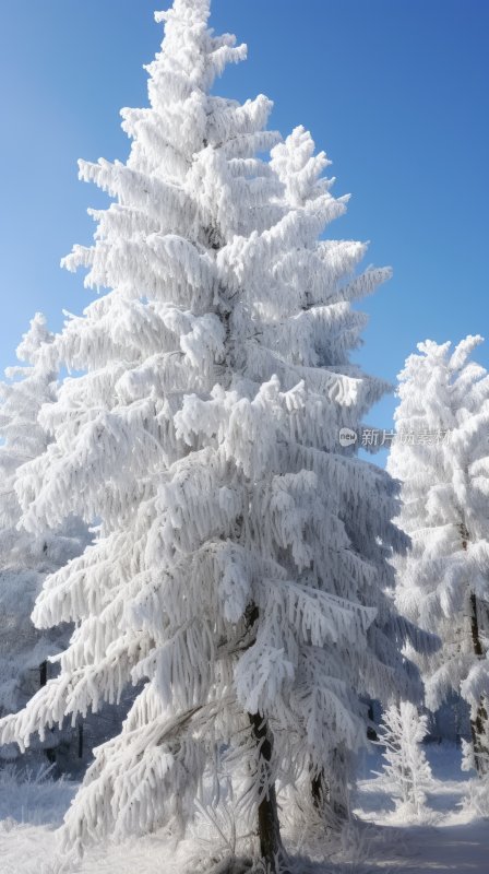 冬季雪山林中被冰雪覆盖着的树