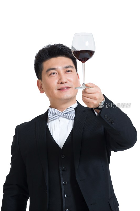 棚拍中年商务男士端酒杯