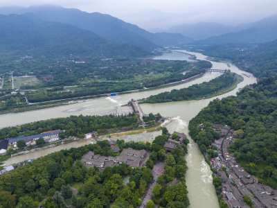 都江堰景区高视角全景航拍