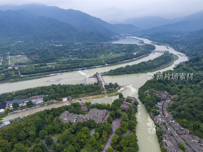 都江堰景区高视角全景航拍