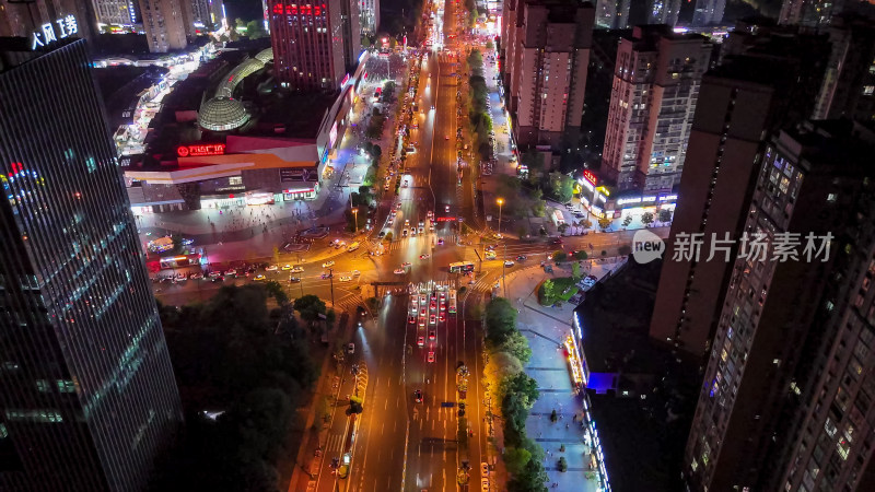 城市十字交叉路口夜景交通内江航拍图