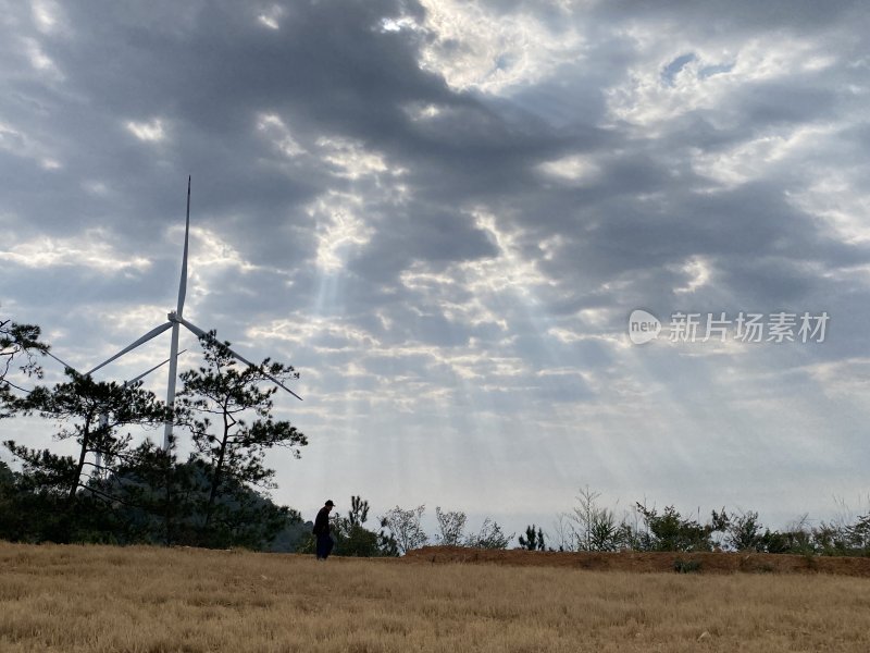 多云天气下的风力发电机组全景