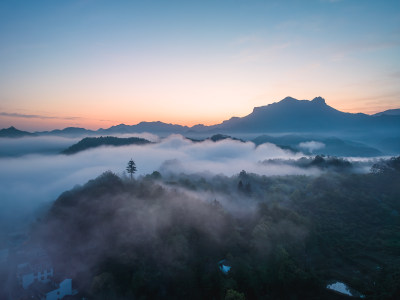 丽水缙云仙都风景区村庄日出航拍