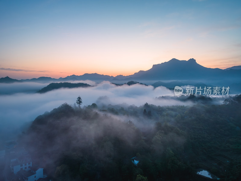 丽水缙云仙都风景区村庄日出航拍