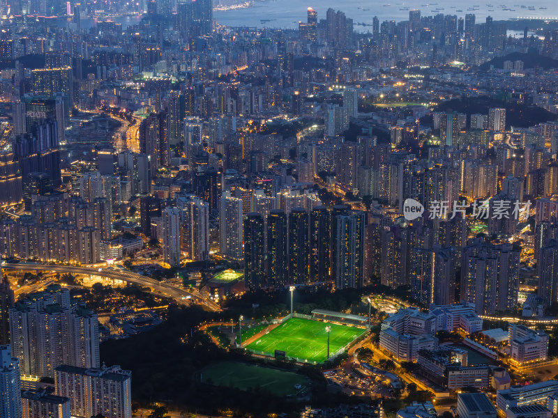 香港维多利亚港CBD中环夜景日出高空航拍