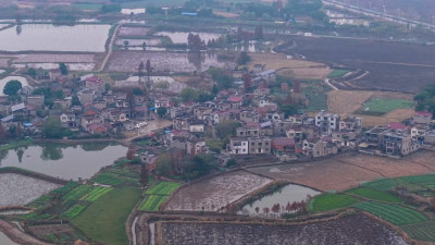 乡村田野村庄俯瞰全景