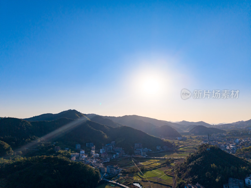 航拍大山乡村公路农田