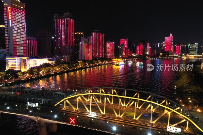广州海珠桥夜景航拍