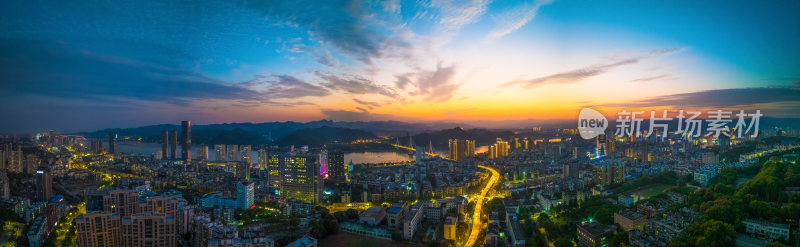 宜昌城市建筑日落夜景全景