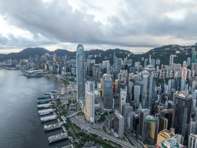 香港维多利亚港CBD中环夜景日出高空航拍