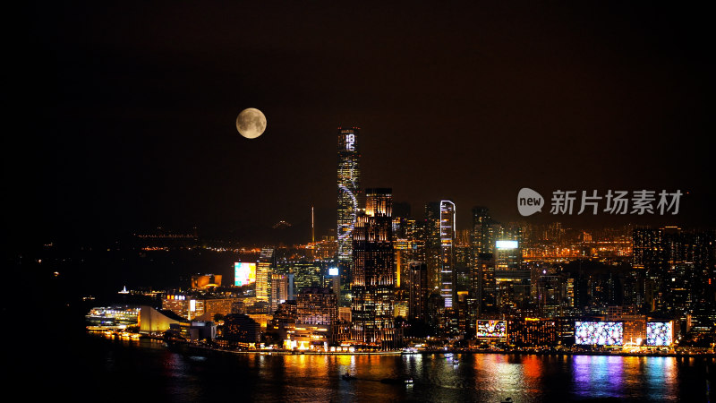 香港中秋月亮城市照片摄影太平山上赏月夜景