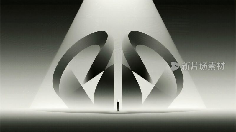 人立于抽象光影艺术场景中