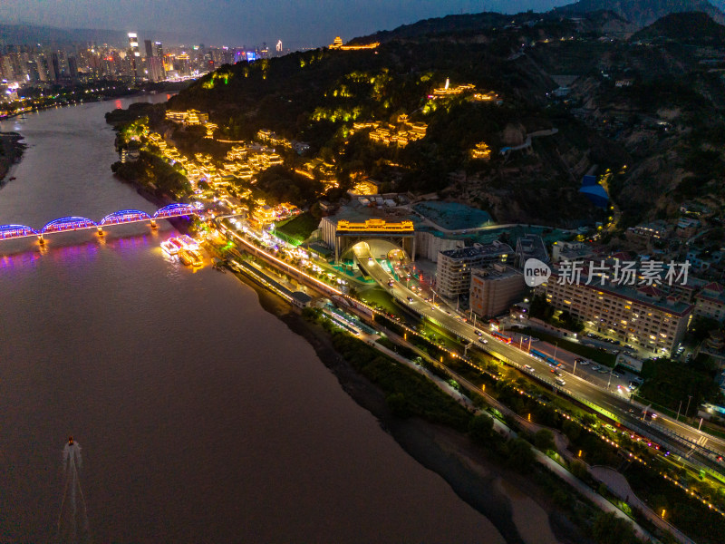 兰州黄河夜景航拍图