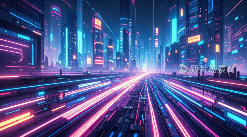 赛博朋克未来城市霓虹夜景科技背景图