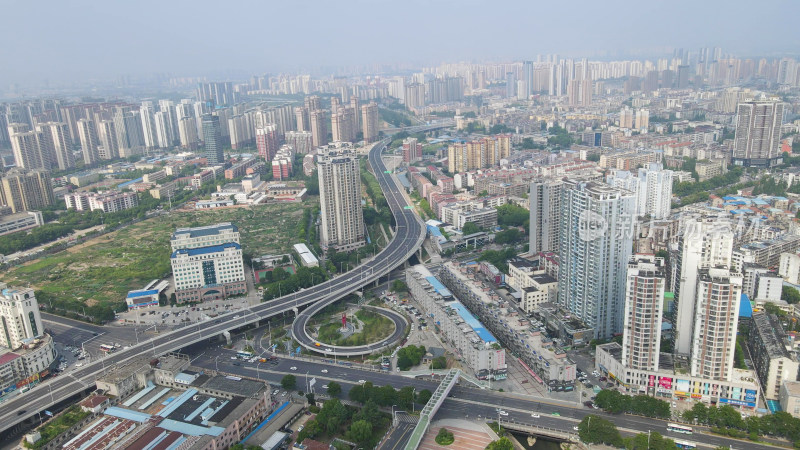 航拍湖北襄阳城市建设交通立交桥