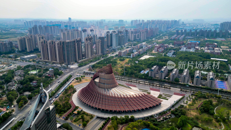 湖南株洲神龙大剧院地标建筑航拍