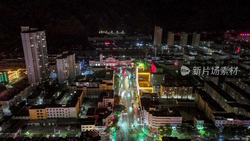 甘肃定西城市夜景灯光航拍图