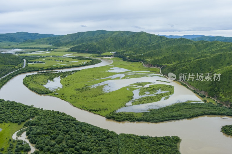 阿坝州红原县白河流域湿地风光航拍