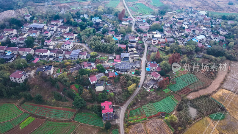 乡村田野村庄俯瞰全景