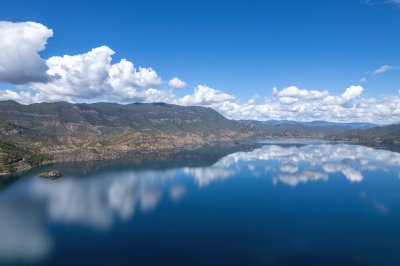 云南丽江泸沽湖摩梭族美景高空航拍