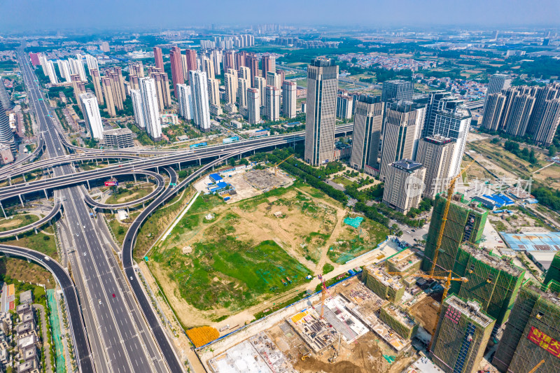 湖北襄阳新城城市建设交通航拍图