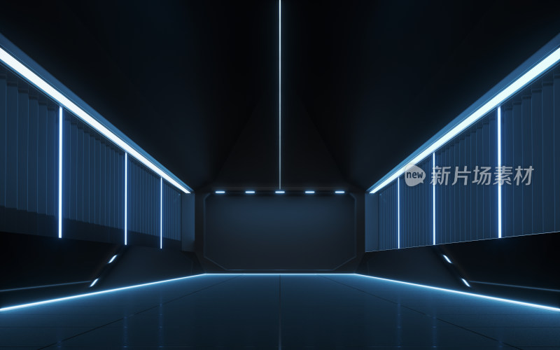 黑暗科技感空房间背景 3D渲染