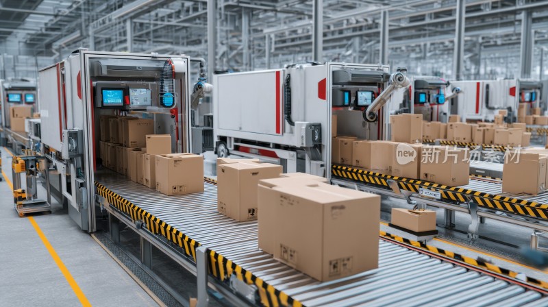 人工智能未来科技工厂，物流快递包裹