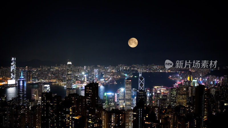 香港中秋月亮城市照片摄影太平山上赏月夜景