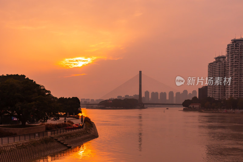 福州三县洲大桥日落晚霞