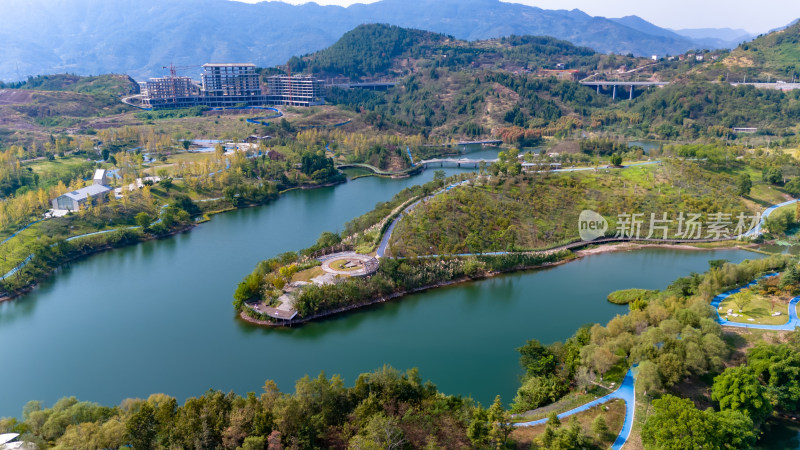 达州莲花湖湿地公园航拍图