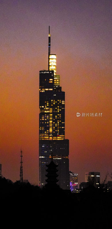 南京鸡鸣寺夜幕下灯火通明与摩天大楼同框