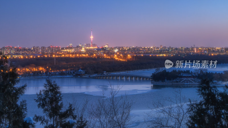 颐和园 十七孔桥 昆明湖 冬季夜景