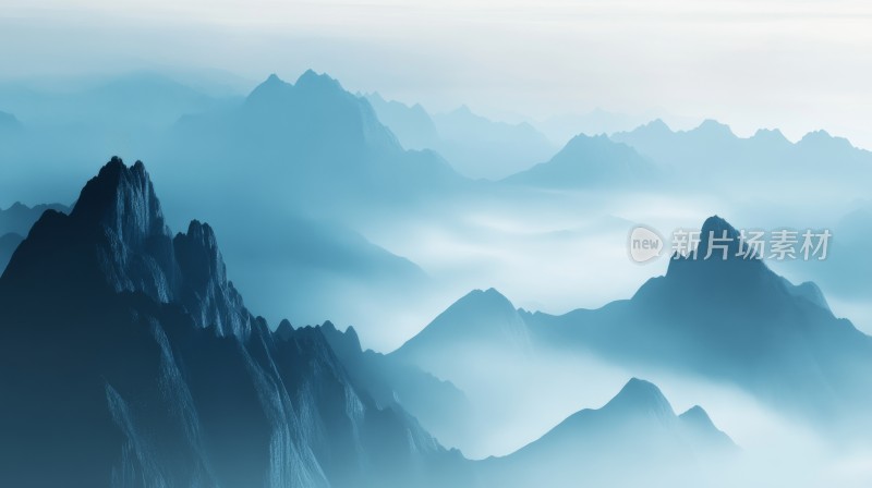 云雾缭绕的山峦山水画卷