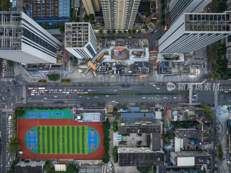 四川成都城市天府市区电视塔高空夜景航拍