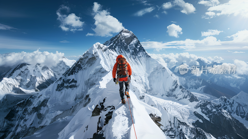 户外运动攀登雪山登山者挑战勇气雪景