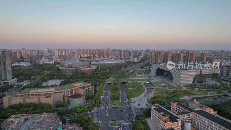 航拍常州市民广场文化广场奥体中心