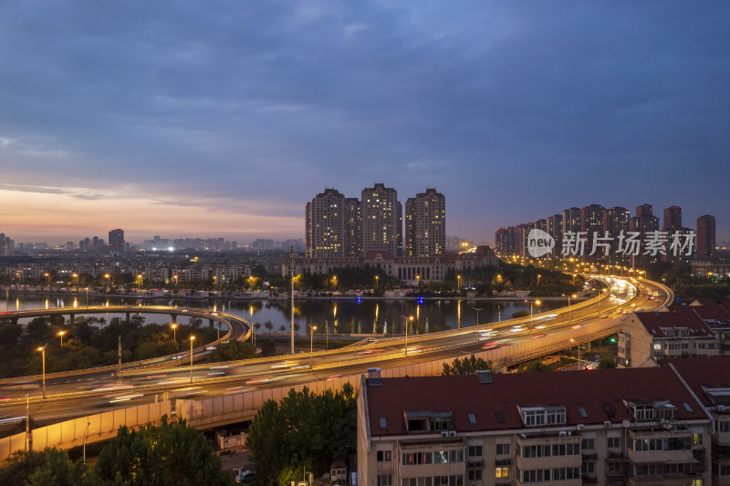 天津海河海津大桥交通城市夜景日落晚霞风光