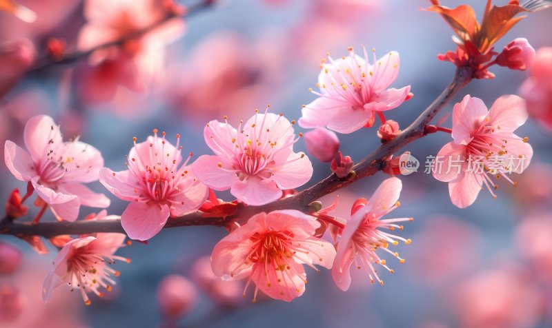 春日桃花盛开浪漫花朵清新花海背景